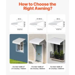 VEVOR Aluminum Awning 60 x 42 in, Durable Window Awning Door Canopy, Lightweight and Stable Aluminum Awnings for Doors Exterior Rain Snow Sunlight Protection for Door Entrance Windows Patio Porch