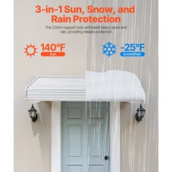 VEVOR Aluminum Awning 60 x 42 in, Durable Window Awning Door Canopy, Lightweight and Stable Aluminum Awnings for Doors Exterior Rain Snow Sunlight Protection for Door Entrance Windows Patio Porch