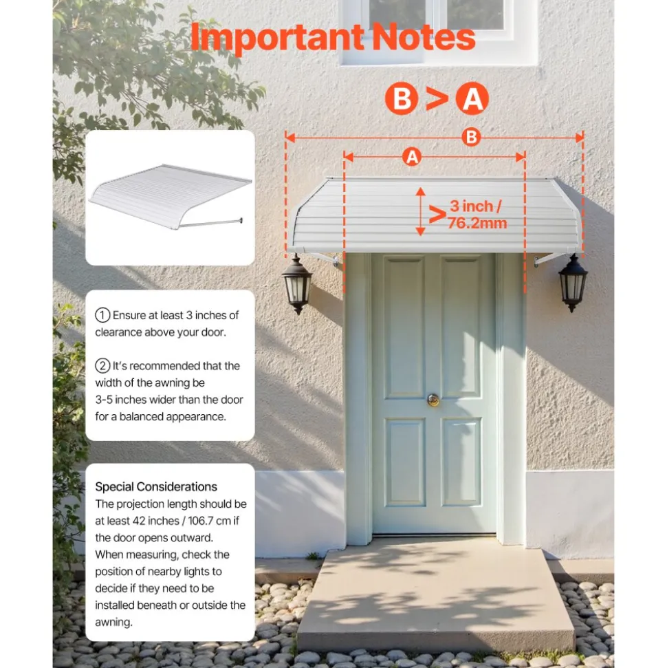 VEVOR Aluminum Awning 48 x 42 in, Durable Window Awning Door Canopy, Lightweight and Stable Aluminum Exterior Awnings Rain Snow Sunlight Protection for Door Entrance Windows Patio Porch