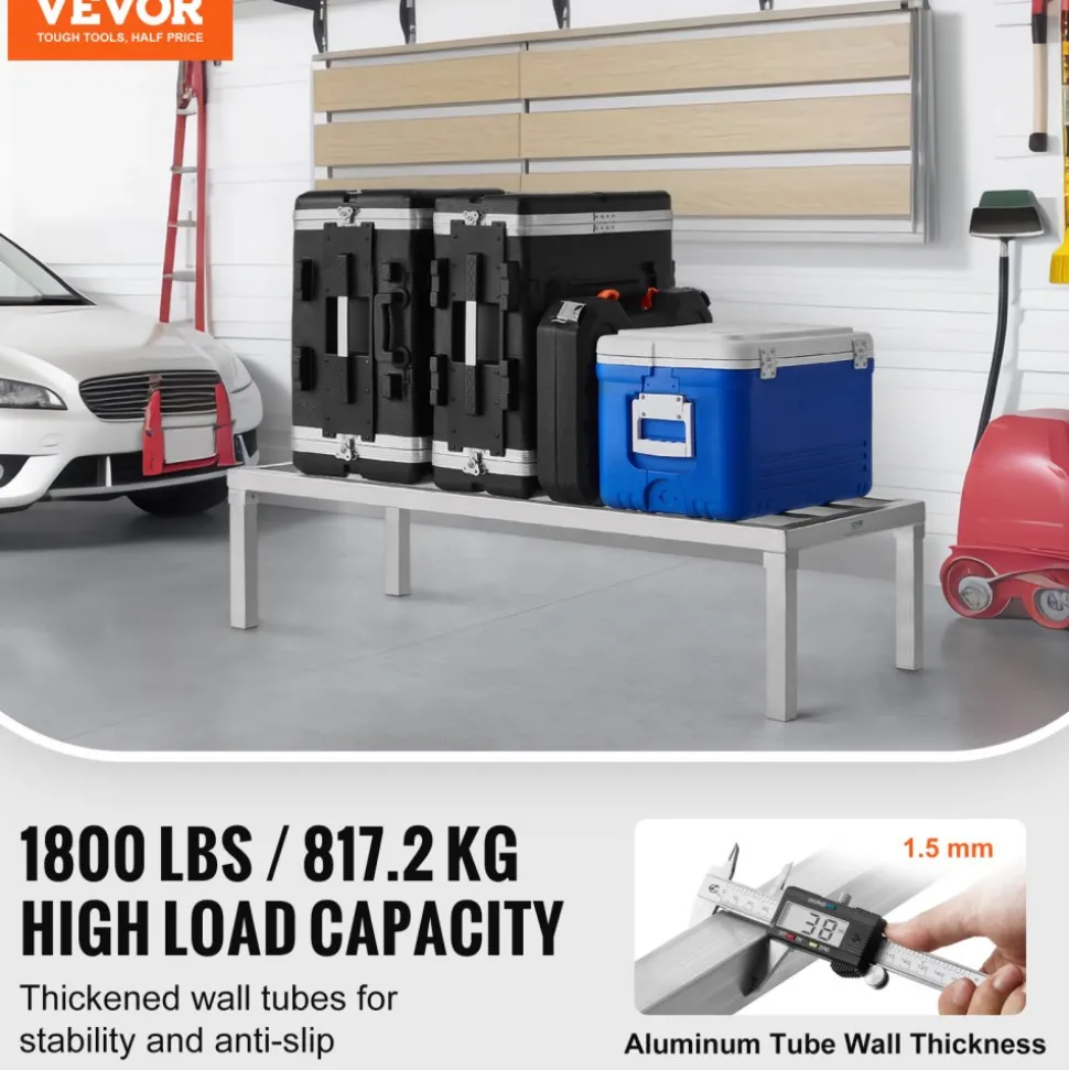 VEVOR Aluminum Dunnage Rack, 48” x 20” Commercial Food Floor Rack, 12” Off the Floor, 1800 lbs Capacity All-Welded Aluminum Storage Rack, for Storage in Restaurants, Kitchens, Garages and Vehicles