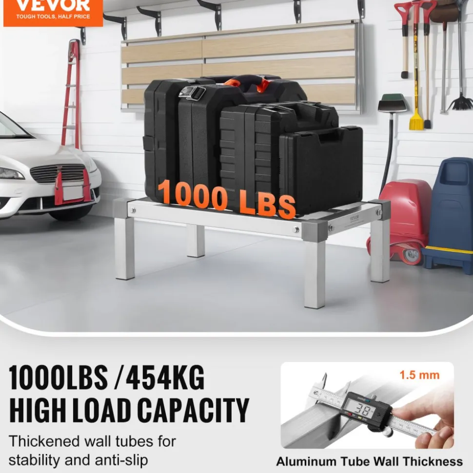 VEVOR Aluminum Dunnage Rack, 24” x 14” Commercial Food Floor Rack, 8” Off the Floor, 1000 lbs Capacity Adjustable Aluminum Storage Rack, for Storage in Restaurants, Kitchens, Garages and Vehicles