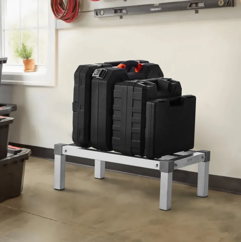 VEVOR Aluminum Dunnage Rack, 24” x 14” Commercial Food Floor Rack, 8” Off the Floor, 1000 lbs Capacity Adjustable Aluminum Storage Rack, for Storage in Restaurants, Kitchens, Garages and Vehicles