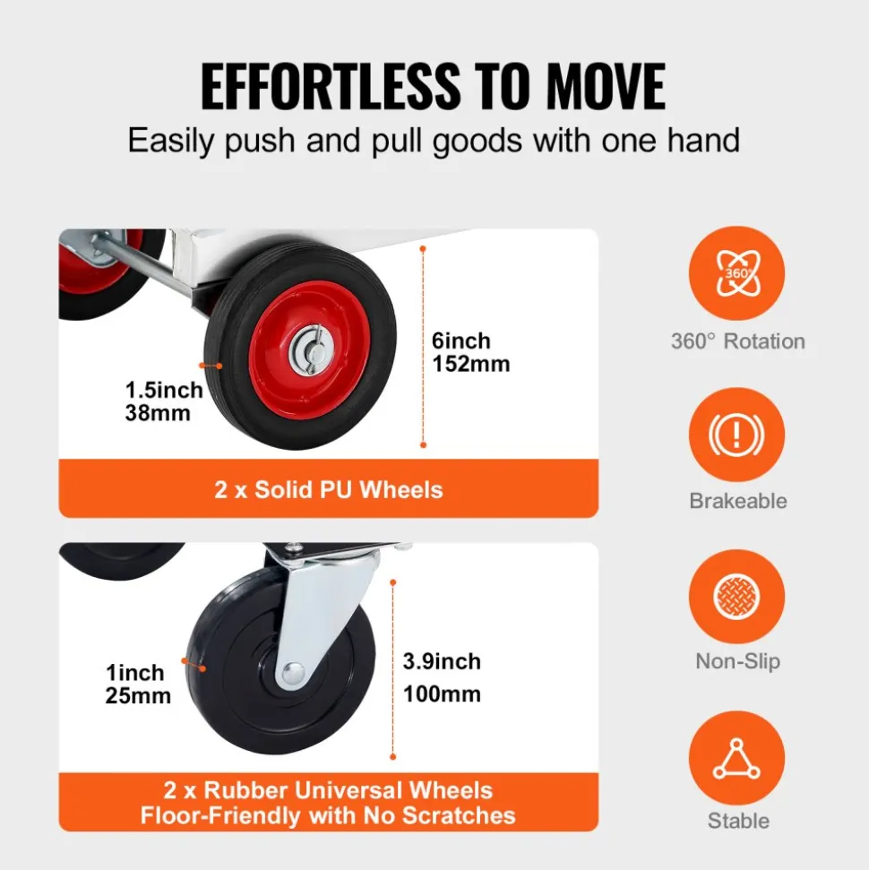 VEVOR Aluminum Folding Hand Truck, 2 in 1 Design 400 lbs Capacity, Heavy Duty Industrial Collapsible cart, Dolly Cart with Rubber Wheels for Transport and Moving in Warehouse, Supermarket, Garden