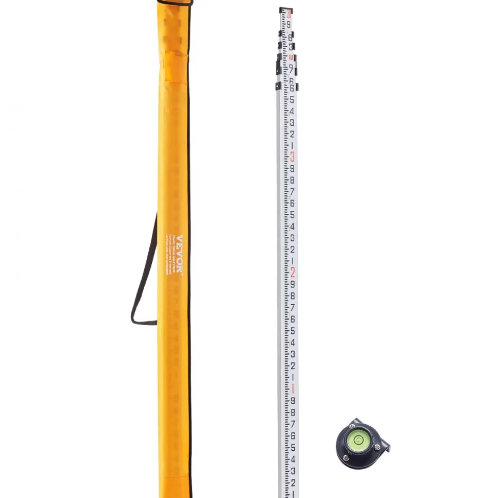 VEVOR Aluminum Grade Rod, 20-Feet/10ths 6 Sections Telescopic Measuring Rod,Double-Sided Scale 1/10ft Leveling Rod Stick, Aluminum Alloy Survey Rod w/ Bubble Level &Carrying Bag for Houses,Walls,Floor