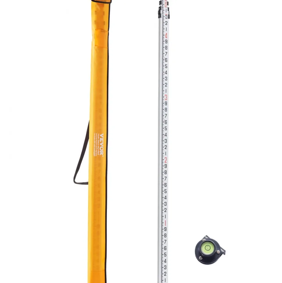 VEVOR Aluminum Grade Rod, 16-Feet/10ths 4 Sections Telescopic Measuring Rod,Double-Sided Scale 1/10ft Leveling Rod Stick,Aluminum Alloy Survey Rod w/ Bubble Level &Carrying Bag for Houses,Walls,Floors