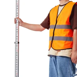 VEVOR Aluminum Grade Rod, 14-Feet/8ths 4 Sections Telescopic Measuring Rod, Double-Sided Scale 1/8in Leveling Rod Stick, Aluminum Alloy Survey Rod w/ Bubble Level &Carrying Bag for Houses,Walls,Floors