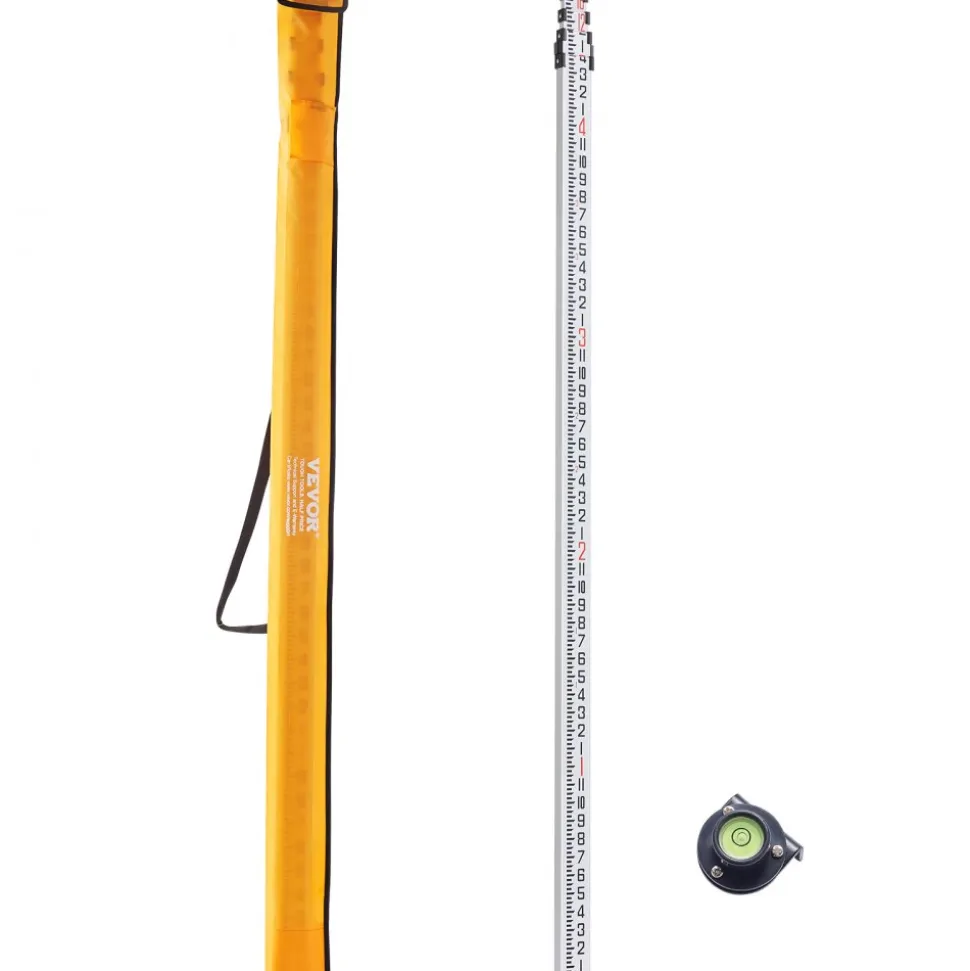 VEVOR Aluminum Grade Rod, 16-Feet/8ths 4 Sections Telescopic Measuring Rod,Double-Sided Scale 1/8in Leveling Rod Stick,Aluminum Alloy Survey Rod with Bubble Level &Carrying Bag for Houses,Walls,Floors