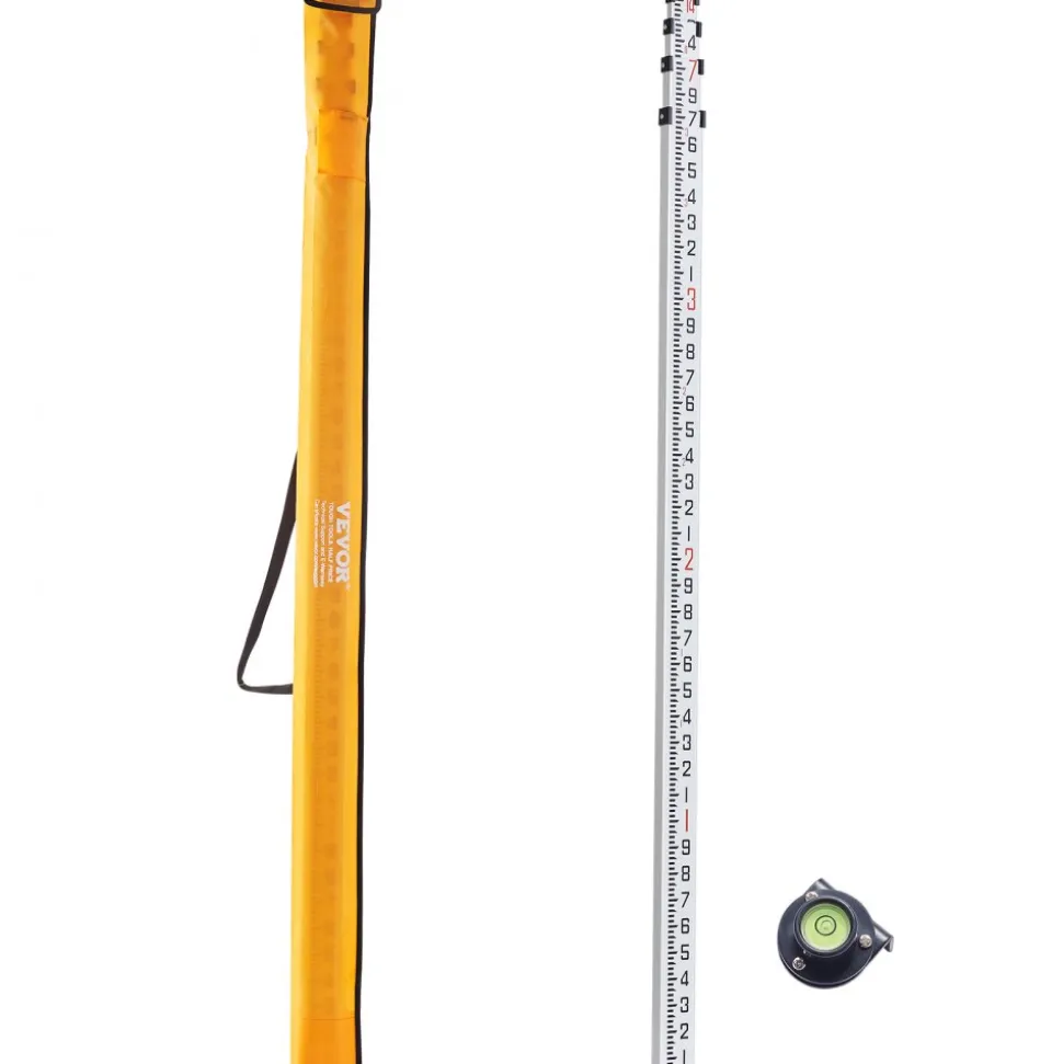 VEVOR Aluminum Grade Rod, 14-Feet/10ths 6 Sections Telescopic Measuring Rod,Double-Sided Scale 1/10 ft Leveling Rod Stick,Aluminum Alloy Survey Rod w/ Bubble Level&Carrying Bag for Houses,Walls,Floors