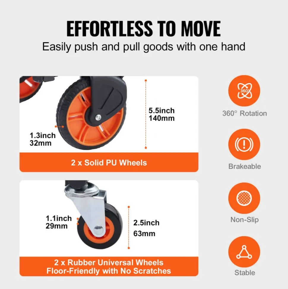 VEVOR Aluminum Hand Truck, 2 in 1, 300 lbs Load Capacity, Heavy Duty Industrial Convertible Folding Hand Truck and Dolly, Utility Cart Converts from Hand Truck to Platform Cart with Rubber Wheels