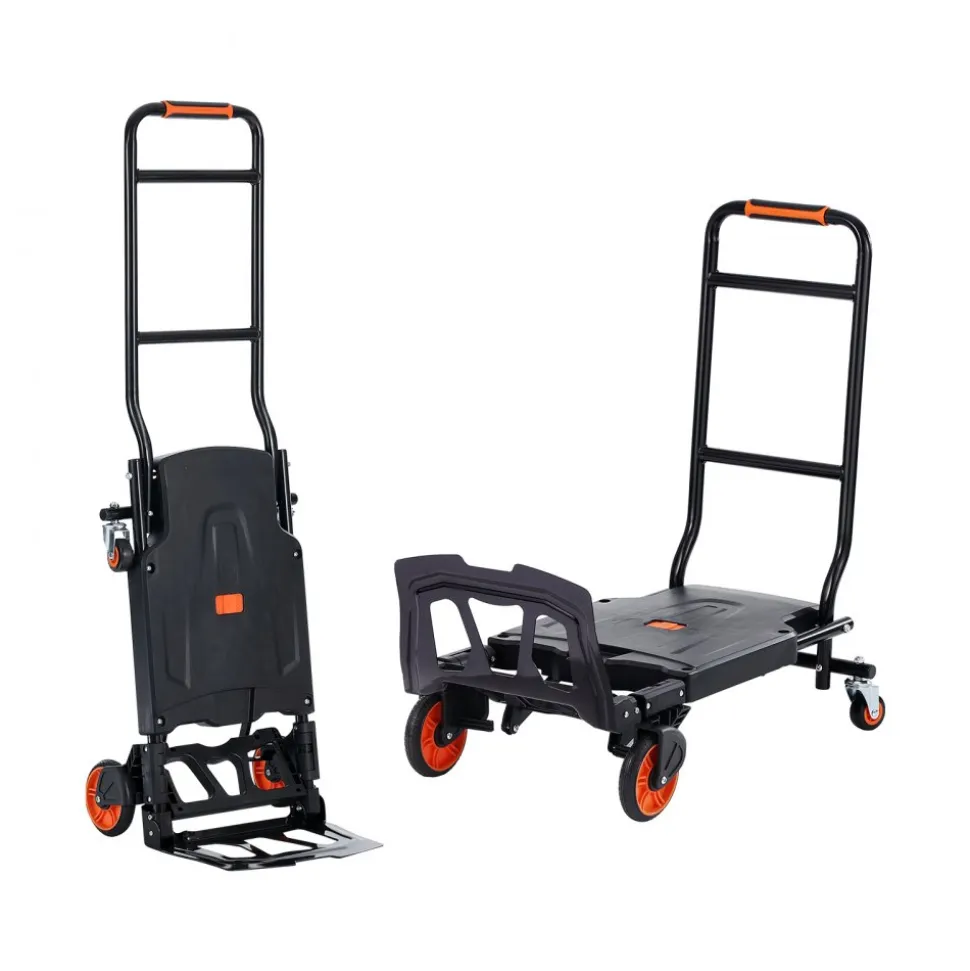 VEVOR Aluminum Hand Truck, 2 in 1, 300 lbs Load Capacity, Heavy Duty Industrial Convertible Folding Hand Truck and Dolly, Utility Cart Converts from Hand Truck to Platform Cart with Rubber Wheels