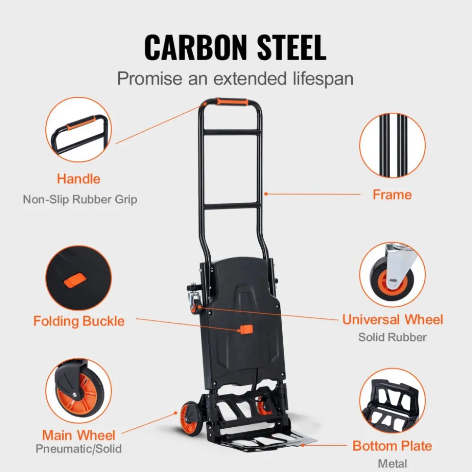 VEVOR Aluminum Hand Truck, 2 in 1, 300 lbs Load Capacity, Heavy Duty Industrial Convertible Folding Hand Truck and Dolly, Utility Cart Converts from Hand Truck to Platform Cart with Rubber Wheels