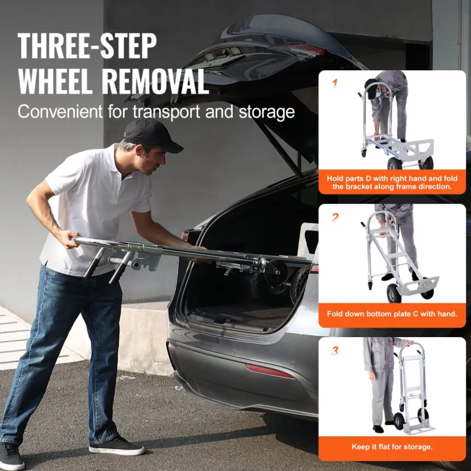 VEVOR Aluminum Hand Truck, 2 in 1, 800 lbs Load Capacity, Heavy Duty Industrial Convertible Folding Hand Truck and Dolly, Utility Cart Converts from Hand Truck to Platform Cart with Rubber Wheels