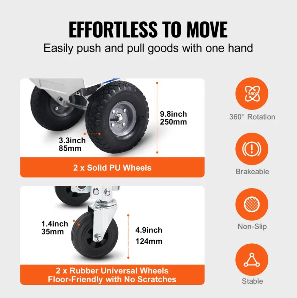 VEVOR Aluminum Hand Truck, 2 in 1, 800 lbs Load Capacity, Heavy Duty Industrial Convertible Folding Hand Truck and Dolly, Utility Cart Converts from Hand Truck to Platform Cart with Rubber Wheels