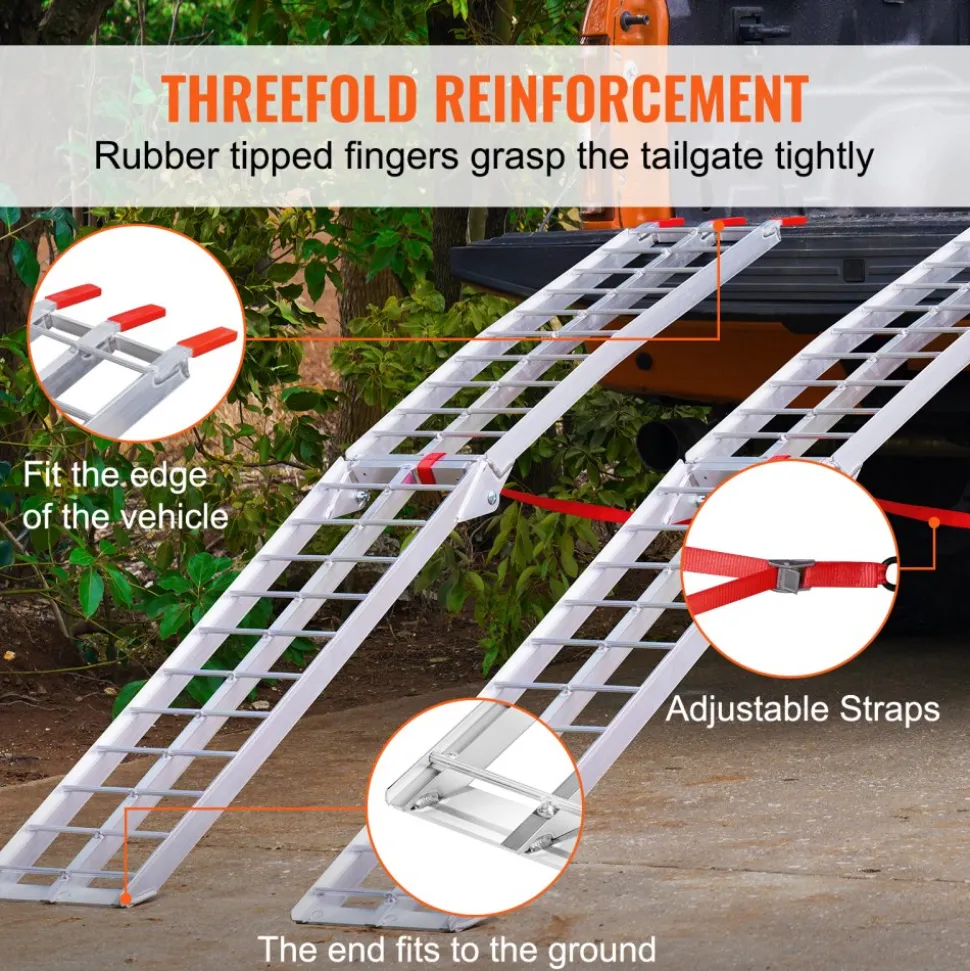 VEVOR Aluminum Ramps, 1500 lbs Folding Loading Ramps for Pickup Trucks Bed, Trailers Ramp with Load Straps for Dirt Bike, UTV, ATV, Trucks, Lawn Mowers, Snowblower, Cargo Trailer, 89"L x 12"W, 2 Pcs
