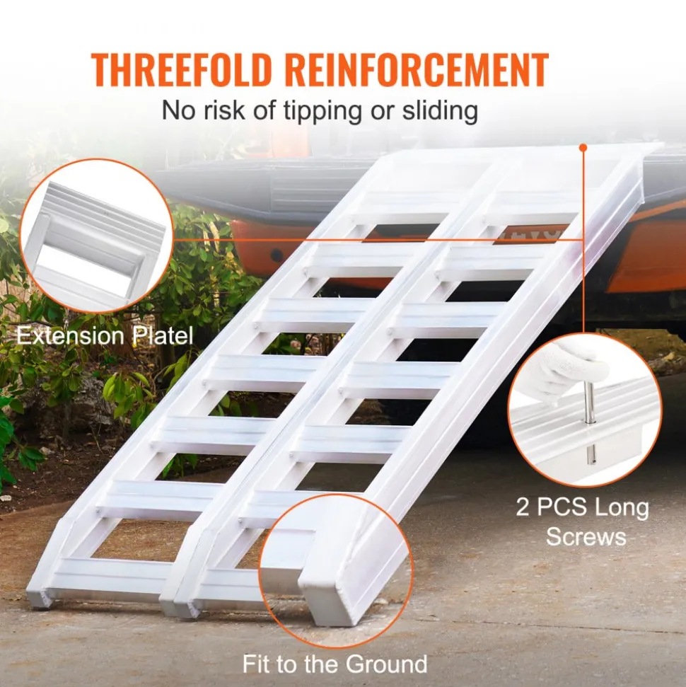 VEVOR Aluminum Ramps, 6800 lbs, Heavy-duty Ramps with Top Hook Attaching End, Universal Loading Ramp for Motorcycle, Tractor, ATV/UTV, Trucks, Lawn Mower, 72"L x 15"W, 2Pcs