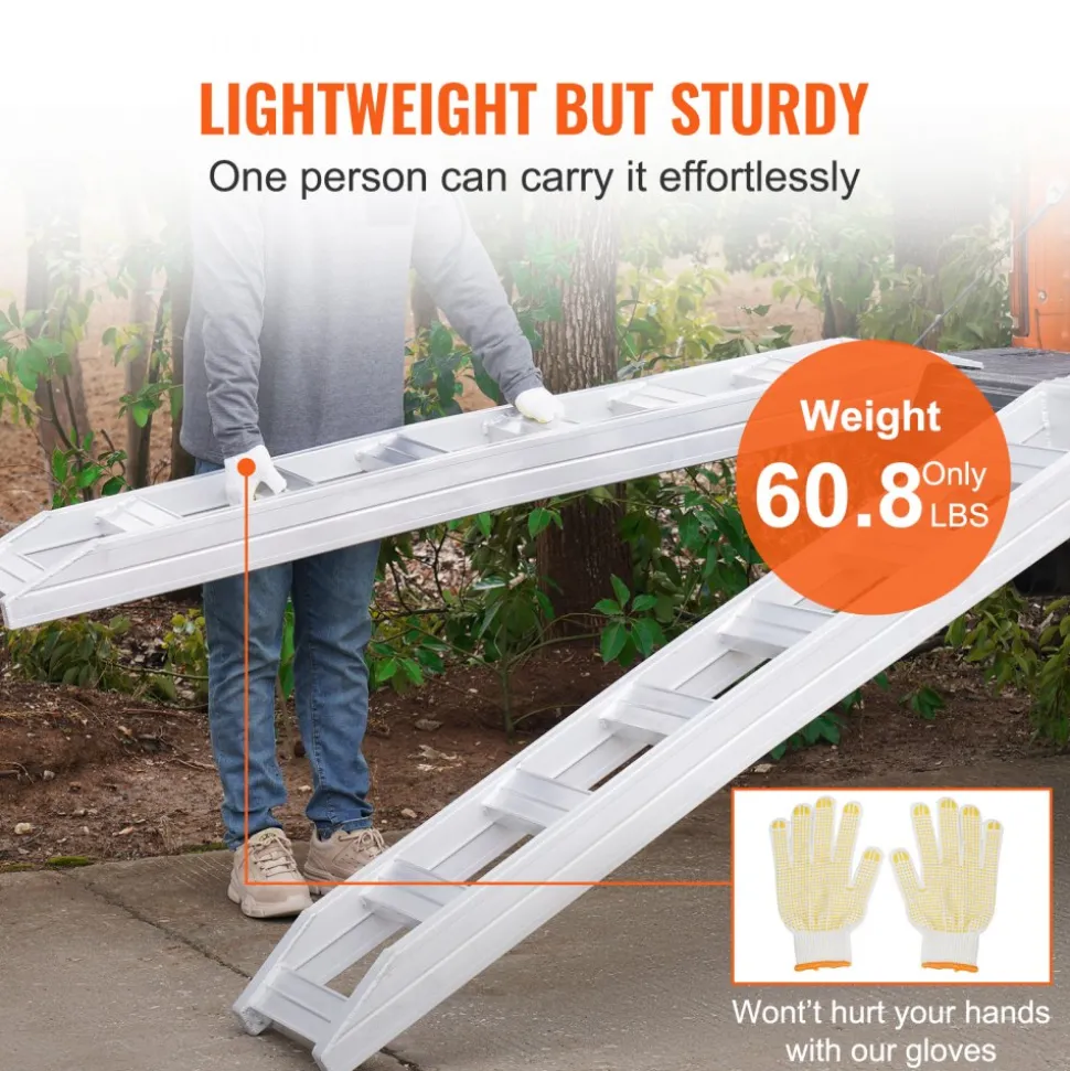 VEVOR Aluminum Ramps, 6800 lbs, Heavy-duty Ramps with Top Hook Attaching End, Universal Loading Ramp for Motorcycle, Tractor, ATV/UTV, Trucks, Lawn Mower, 72"L x 15"W, 2Pcs