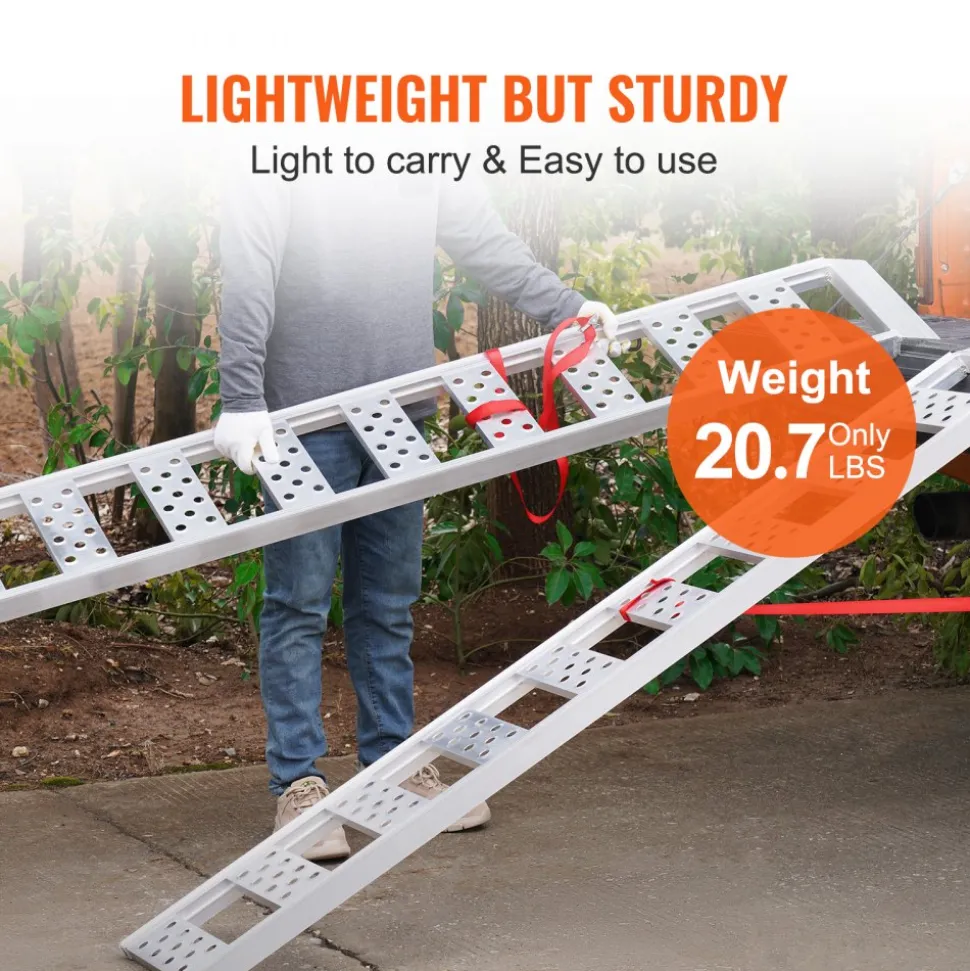 VEVOR Aluminum Ramps, 1250lbs, Straight Ramp with Treads and Load Straps, Portable Loading Ramp for Motorcycles, ATVs, Trucks, Lawn Mower, Dirt Bike, Garden Tractor, 78"L x 12"W, 2Pcs