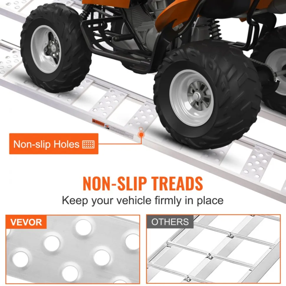VEVOR Aluminum Ramps, 1250lbs, Straight Ramp with Treads and Load Straps, Portable Loading Ramp for Motorcycles, ATVs, Trucks, Lawn Mower, Dirt Bike, Garden Tractor, 78"L x 12"W, 2Pcs