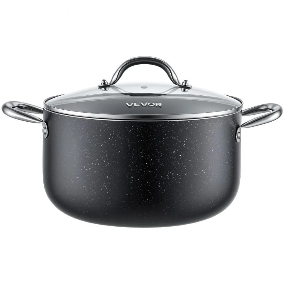 VEVOR Aluminum Stock Pot, 6-Quart Nonstick Ceramic Coated Pot with Glass Lid, PFOA-Free, PFAS-Free, Compatible with Gas Stoves, Induction Cooktops, Electric Stoves, for Soups, Stews, and Pasta