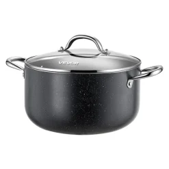 VEVOR Aluminum Stock Pot, 6-Quart Nonstick Ceramic Coated Pot with Glass Lid, PFOA-Free, PFAS-Free, Compatible with Gas Stoves, Induction Cooktops, Electric Stoves, for Soups, Stews, and Pasta
