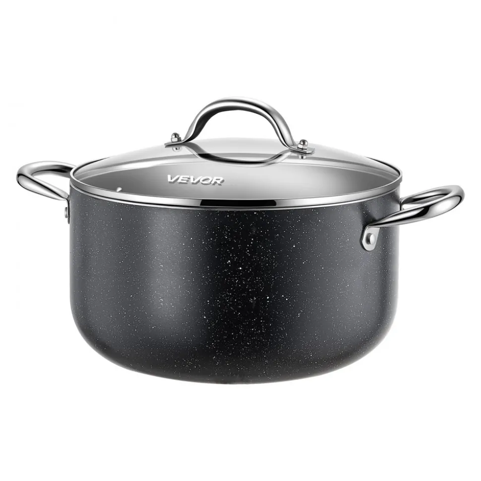 VEVOR Aluminum Stock Pot, 6-Quart Nonstick Ceramic Coated Pot with Glass Lid, PFOA-Free, PFAS-Free, Compatible with Gas Stoves, Induction Cooktops, Electric Stoves, for Soups, Stews, and Pasta
