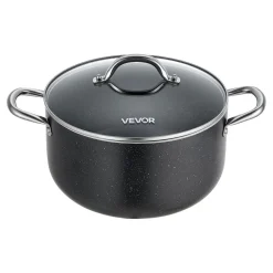 VEVOR Aluminum Stock Pot, 6-Quart Nonstick Ceramic Coated Pot with Glass Lid, PFOA-Free, PFAS-Free, Compatible with Gas Stoves, Induction Cooktops, Electric Stoves, for Soups, Stews, and Pasta