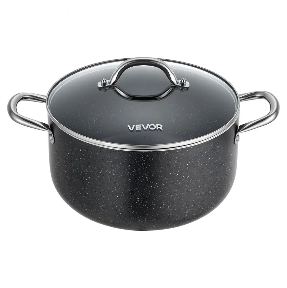 VEVOR Aluminum Stock Pot, 6-Quart Nonstick Ceramic Coated Pot with Glass Lid, PFOA-Free, PFAS-Free, Compatible with Gas Stoves, Induction Cooktops, Electric Stoves, for Soups, Stews, and Pasta