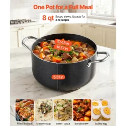 VEVOR Aluminum Stock Pot, 8-Quart Nonstick Ceramic Coated Pot with Glass Lid, PFOA-Free, PFAS-Free, Compatible with Gas Stoves, Induction Cooktops, Electric Stoves, for Soups, Stews, and Pasta