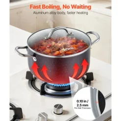 VEVOR Aluminum Stock Pot, 8-Quart Nonstick Ceramic Coated Pot with Glass Lid, PFOA-Free, PFAS-Free, Compatible with Gas Stoves, Induction Cooktops, Electric Stoves, for Soups, Stews, and Pasta