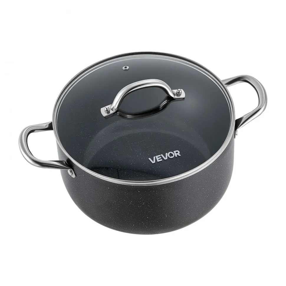 VEVOR Aluminum Stock Pot, 8-Quart Nonstick Ceramic Coated Pot with Glass Lid, PFOA-Free, PFAS-Free, Compatible with Gas Stoves, Induction Cooktops, Electric Stoves, for Soups, Stews, and Pasta