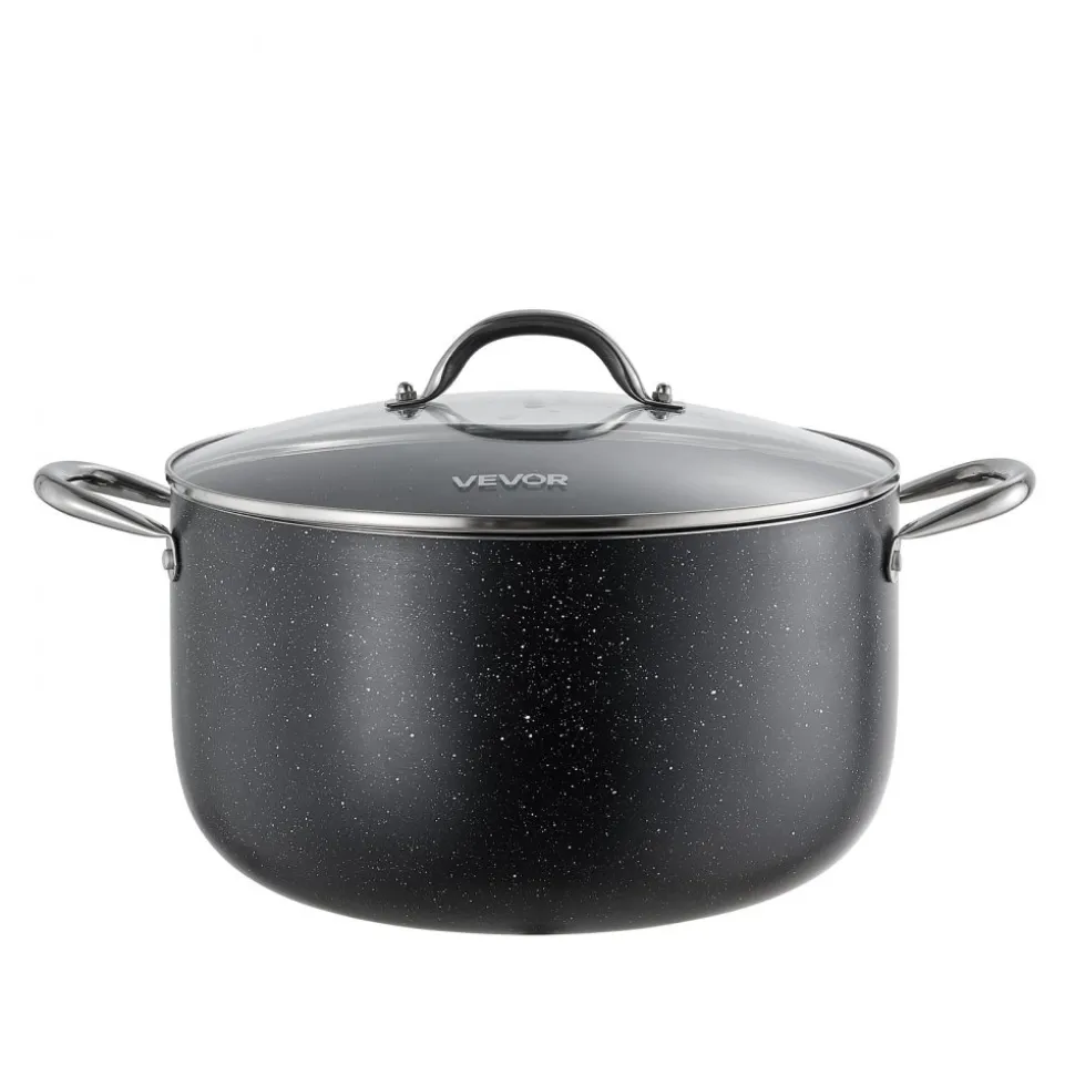 VEVOR Aluminum Stock Pot, 12-Quart Nonstick Ceramic Coated Pot with Glass Lid, PFOA-Free, PFAS-Free, Compatible with Gas Stoves, Induction Cooktops, Electric Stoves, for Soups, Stews, and Pasta