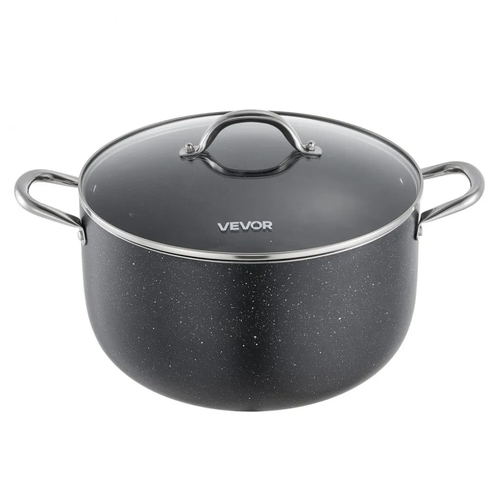 VEVOR Aluminum Stock Pot, 12-Quart Nonstick Ceramic Coated Pot with Glass Lid, PFOA-Free, PFAS-Free, Compatible with Gas Stoves, Induction Cooktops, Electric Stoves, for Soups, Stews, and Pasta