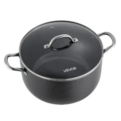 VEVOR Aluminum Stock Pot, 12-Quart Nonstick Ceramic Coated Pot with Glass Lid, PFOA-Free, PFAS-Free, Compatible with Gas Stoves, Induction Cooktops, Electric Stoves, for Soups, Stews, and Pasta