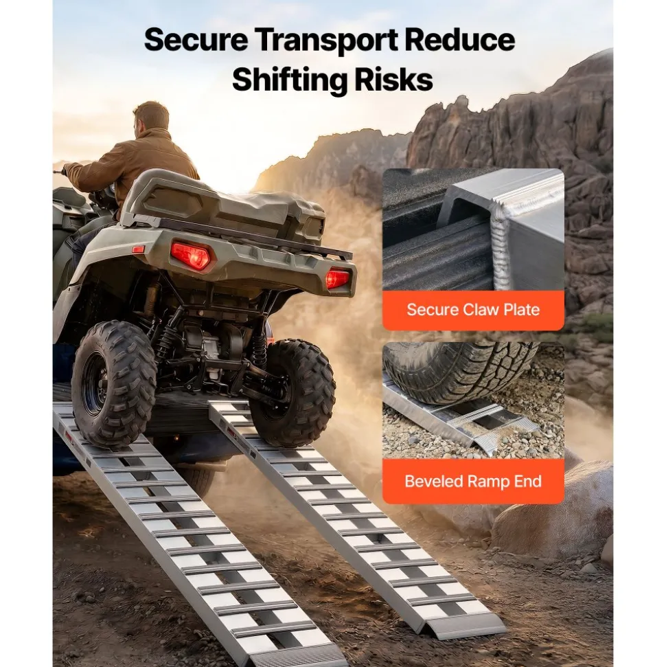 VEVOR Aluminum Trailer Ramps, 2PCS 96 x 15 in, Heavy-Duty Truck Ramp Set, 10000LBS Combined Capacity ATV Loading Ramps for Pickup Trucks, Motorcycles, Lawn Mowers, Cars, Farm Tractors, Carts