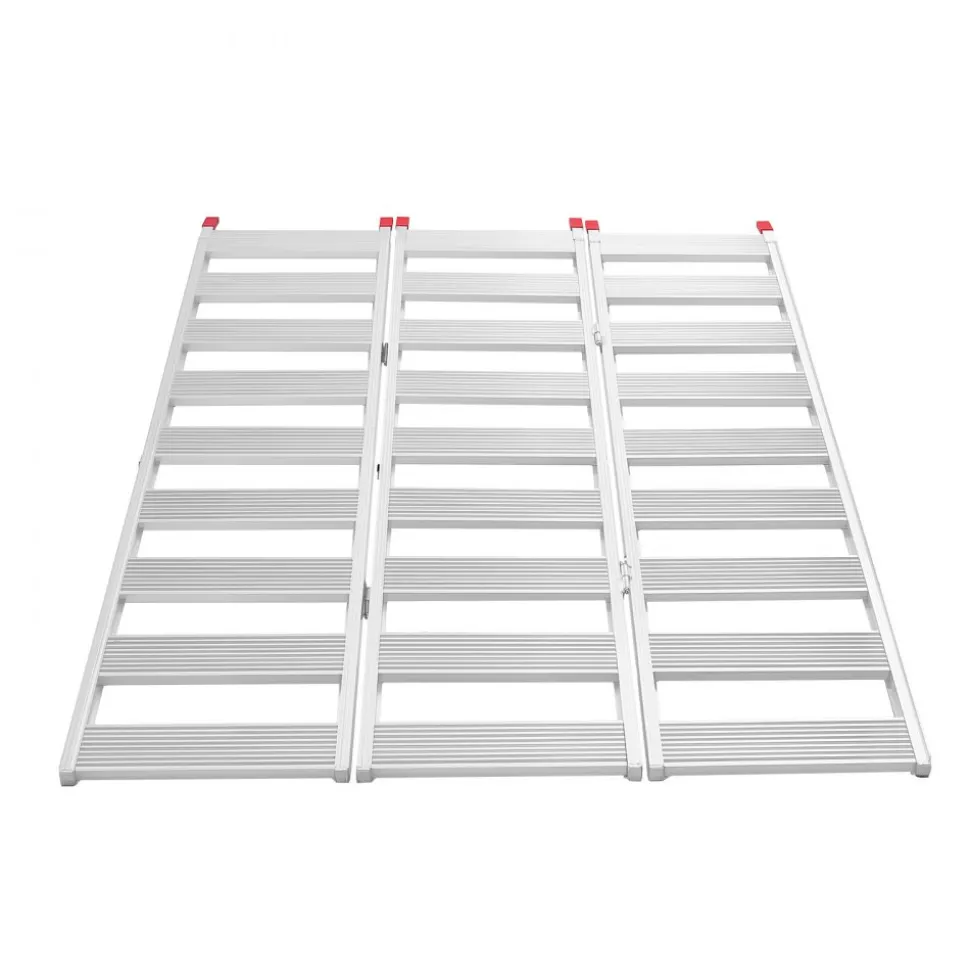 VEVOR Aluminum Trailer Ramps, 76 x 50 in Tri-Folding Truck Ramps with Straps & Non-Slip Rubber Fingers, 1500LBS Capacity ATV Loading Ramps for Pickup Trucks, Motorcycles, Lawn Mowers, Tractors, Carts