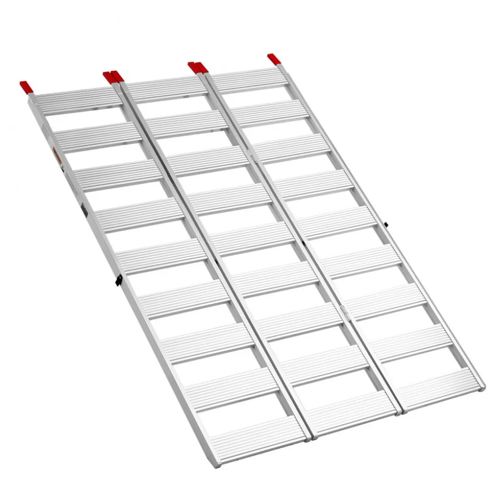 VEVOR Aluminum Trailer Ramps, 76 x 50 in Tri-Folding Truck Ramps with Straps & Non-Slip Rubber Fingers, 1500LBS Capacity ATV Loading Ramps for Pickup Trucks, Motorcycles, Lawn Mowers, Tractors, Carts