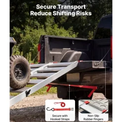 VEVOR Aluminum Trailer Ramps, 76 x 50 in Tri-Folding Truck Ramps with Straps & Non-Slip Rubber Fingers, 1500LBS Capacity ATV Loading Ramps for Pickup Trucks, Motorcycles, Lawn Mowers, Tractors, Carts