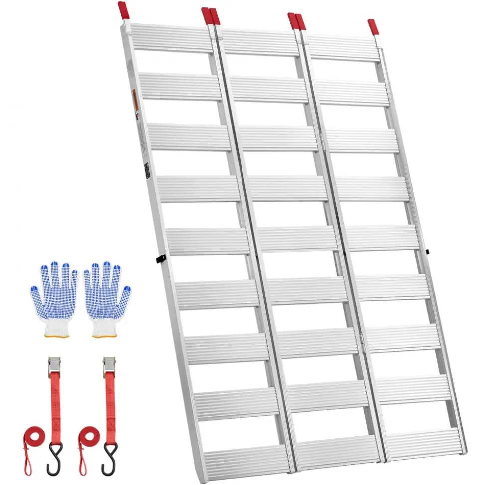 VEVOR Aluminum Trailer Ramps, 76 x 50 in Tri-Folding Truck Ramps with Straps & Non-Slip Rubber Fingers, 1500LBS Capacity ATV Loading Ramps for Pickup Trucks, Motorcycles, Lawn Mowers, Tractors, Carts