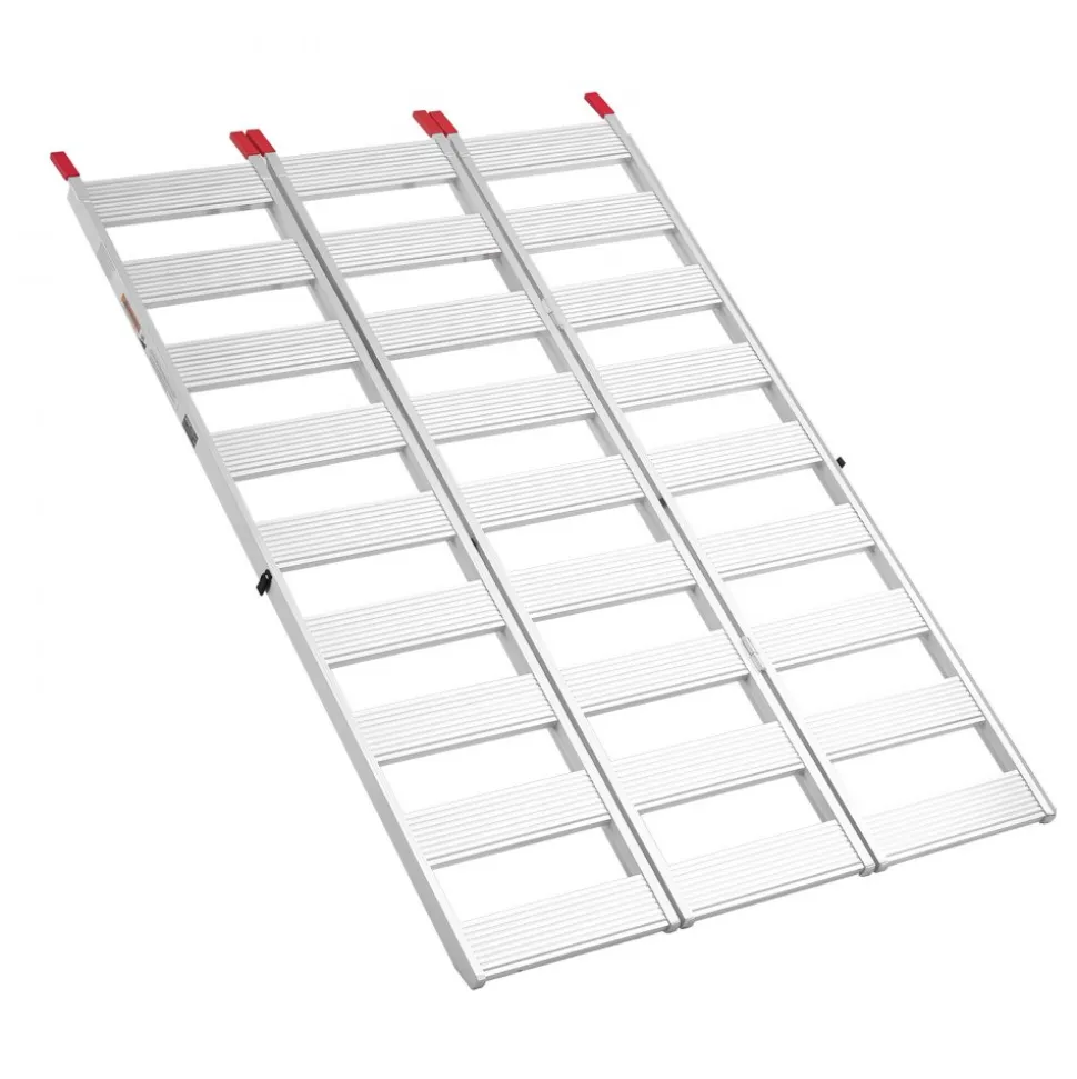 VEVOR Aluminum Trailer Ramps, 76 x 50 in Tri-Folding Truck Ramps with Straps & Non-Slip Rubber Fingers, 1500LBS Capacity ATV Loading Ramps for Pickup Trucks, Motorcycles, Lawn Mowers, Tractors, Carts