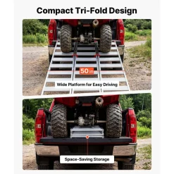 VEVOR Aluminum Trailer Ramps, 76 x 50 in Tri-Folding Truck Ramps with Straps & Non-Slip Rubber Fingers, 1500LBS Capacity ATV Loading Ramps for Pickup Trucks, Motorcycles, Lawn Mowers, Tractors, Carts