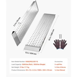 VEVOR Aluminum Trailer Ramps, 2PCS 55 x 12 in, Heavy-Duty ATV Ramp Set with Anti-Slip Plates, 3000LBS Combined Capacity Loading Ramps for Motorcycles, Lawn Mowers, Farm Tractors, Carts