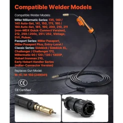 VEVOR 150A MIG Welding Gun with 15FT Cable, Replacement for Miller M-15/M-150 (249041) - with 5PCS Mig Welding Contact Tips