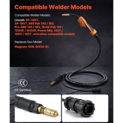 VEVOR 100A MIG Welding Gun with 10FT Cable, Replacement for Lincoln Magnum 100L (K530-6) - with 5PCS Mig Welding Contact Tips