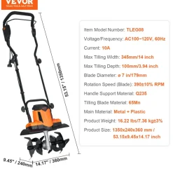 VEVOR 10 Amp Electric Tiller, 14