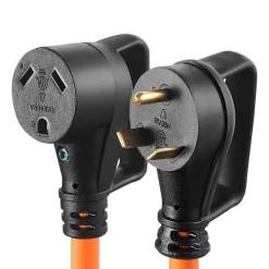VEVOR 30 Amp 75 Feet RV Extension Cord, 125V 2500W, Heavy Duty 10/3 Gauge STW RV Power Cord, NEMA TT-30P to NEMA TT-30R, with Power Indicator, Cord Organizer, 15A Adapter, for Camper Travel Trailer