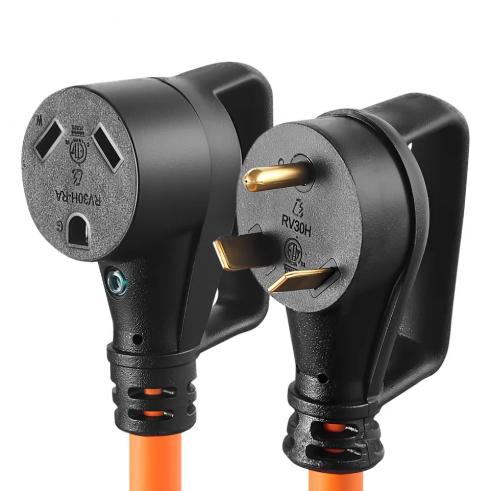 VEVOR 30 Amp 75 Feet RV Extension Cord, 125V 2500W, Heavy Duty 10/3 Gauge STW RV Power Cord, NEMA TT-30P to NEMA TT-30R, with Power Indicator, Cord Organizer, 15A Adapter, for Camper Travel Trailer