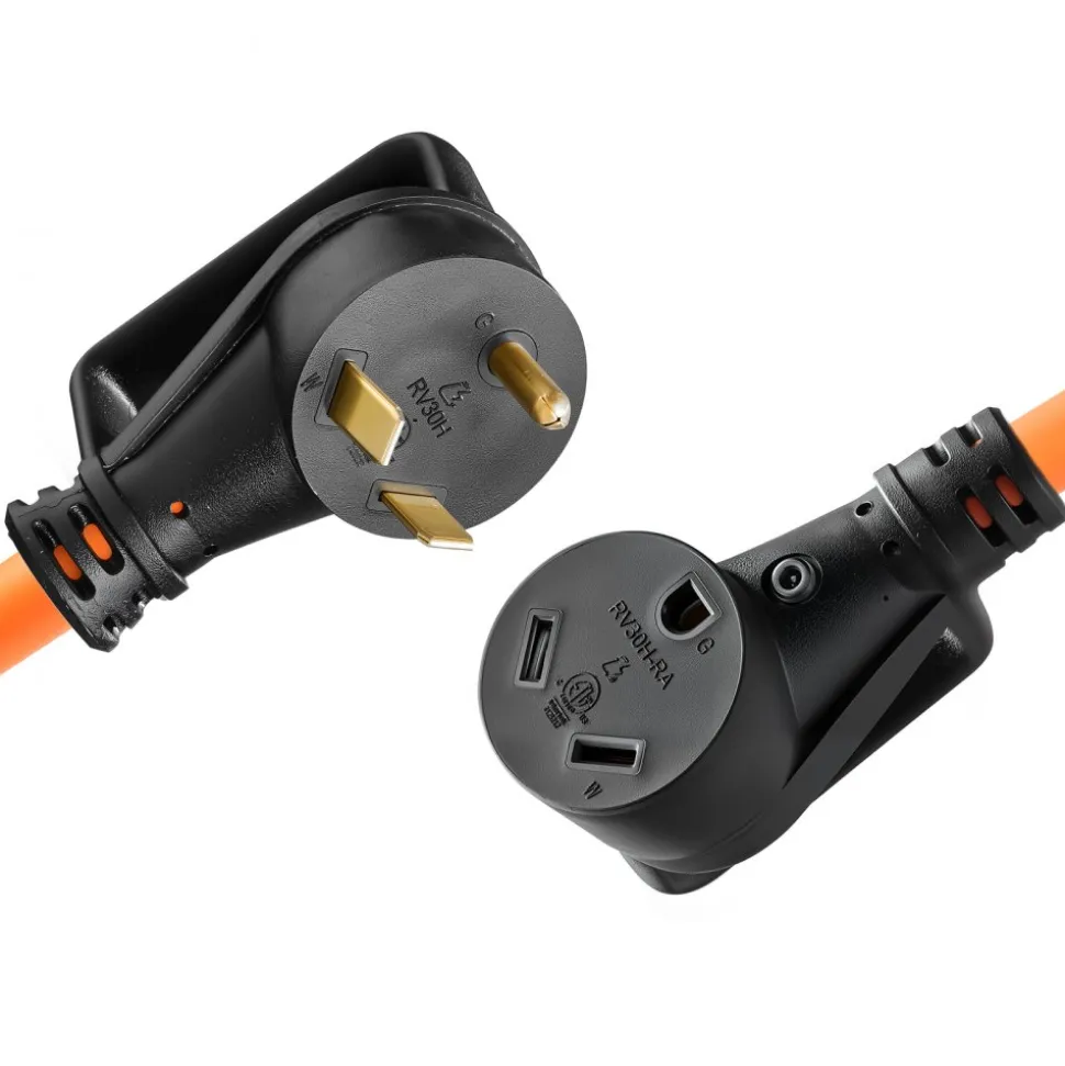 VEVOR 30 Amp 100 Feet RV Extension Cord, 125V 2500W, Heavy Duty 10/3 Gauge STW RV Power Cord, NEMA TT-30P to NEMA TT-30R, with Power Indicator, Cord Organizer, 15A Adapter, for Camper Travel Trailer
