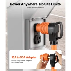 VEVOR 50 Amp 75 Feet RV Extension Cord, 125V/250V 7500W, Heavy Duty 6/3 + 8/1 Gauge STW RV Power Cord, NEMA 14-50P to NEMA 14-50R, with Power Indicator, Cord Organizer, 15A Adapter, for Camper Trailer