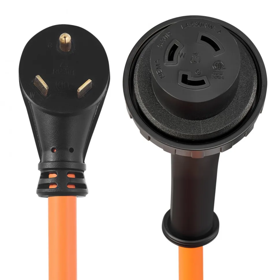 VEVOR 30 Amp 25 Feet RV Power Cord, 125V 3750W, Heavy Duty 10/3 Gauge STW Generator Cord, NEMA TT-30P to NEMA L5-30R, with Twist Lock, Indicator Light, Grip Handle, 15A Adapter, for RV Trailer, Orange