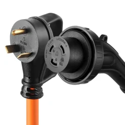 VEVOR 30 Amp 25 Feet RV Power Cord, 125V 3750W, Heavy Duty 10/3 Gauge STW Generator Cord, NEMA TT-30P to NEMA L5-30R, with Twist Lock, Indicator Light, Grip Handle, 15A Adapter, for RV Trailer, Orange